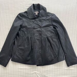 Kenar Black leather Pea Coat jacket